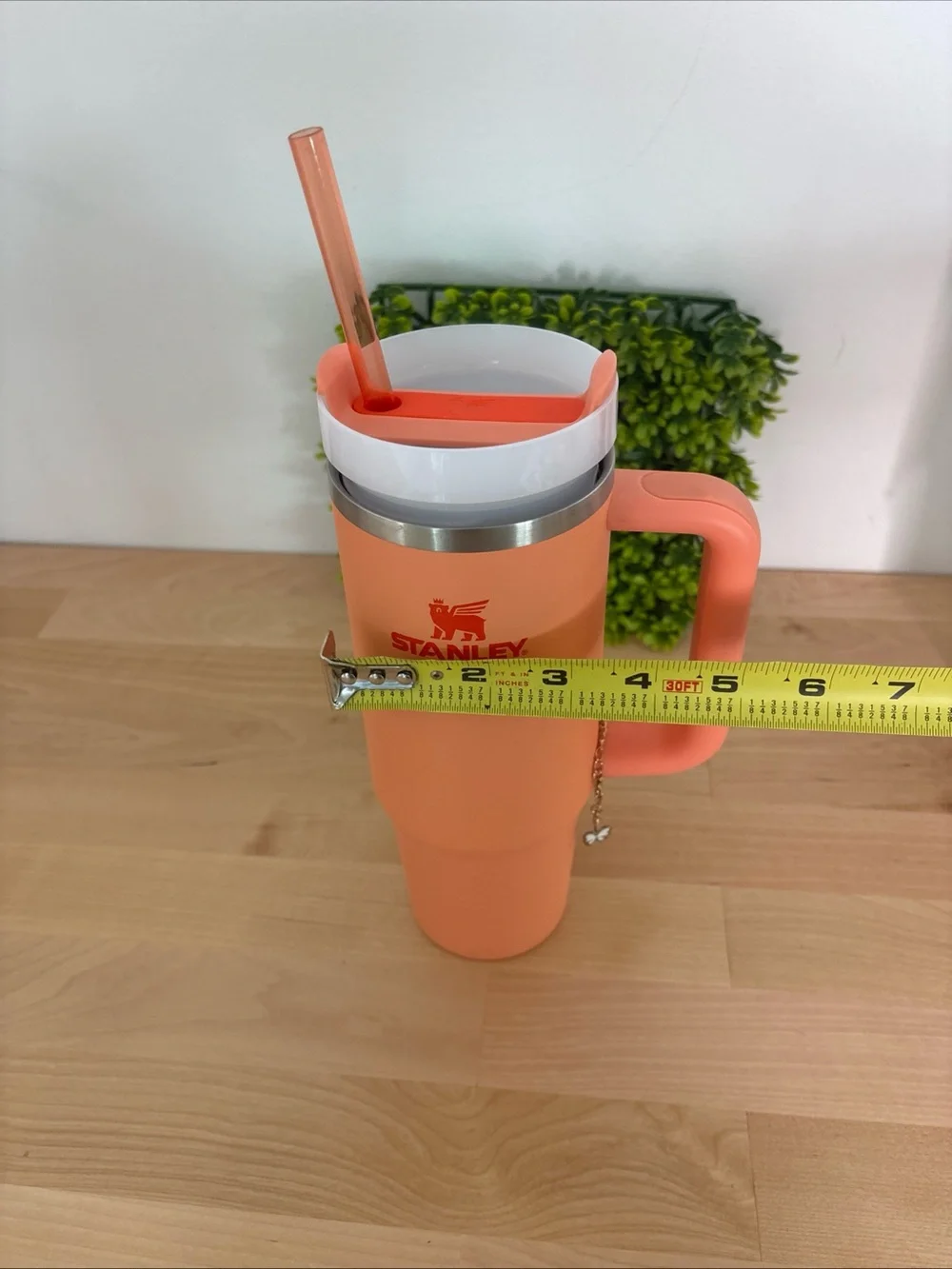 Stanley Coral Orange Travel Mug with Handle and Reusable Straw
